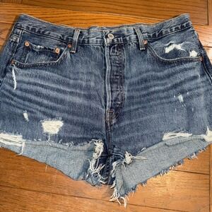 Levis 501 Premium Cut Off Jean Shorts Women Size 31 Blue High Rise Button Fly